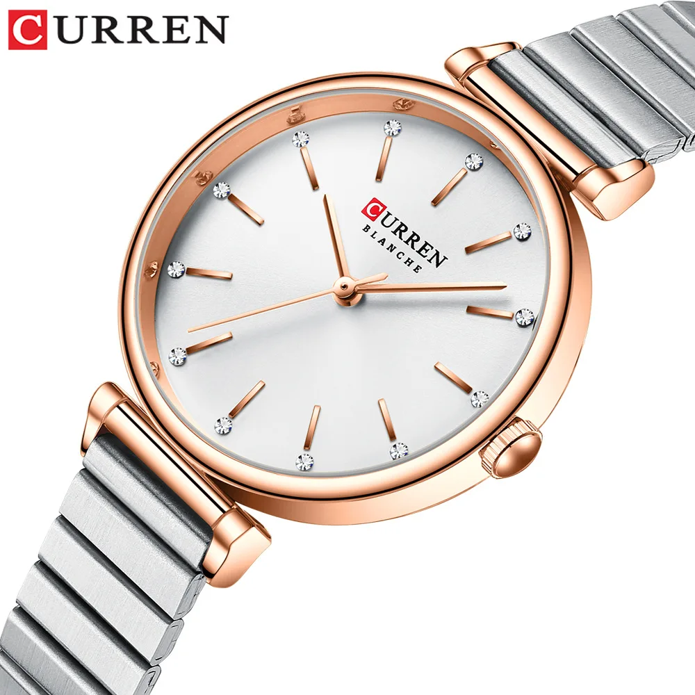 CURREN 9081 Relógio de quartzo feminino redondo simples moda casual relógio de pulso para presente de aniversário feminino