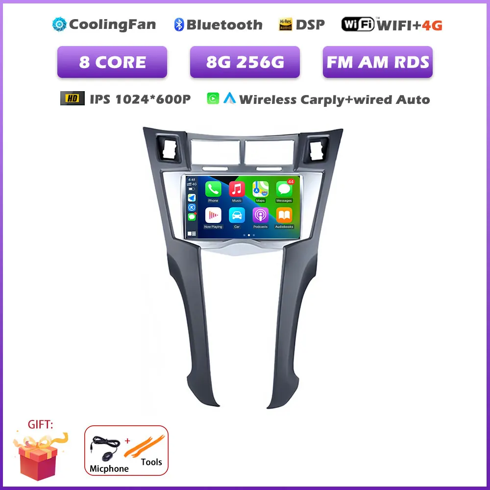 7 inch autoradio voor Toyota Yaris 2005-2011 met Carplay, Android 16, navigatie, GPS, multimedia, videospeler en Bluetooth.