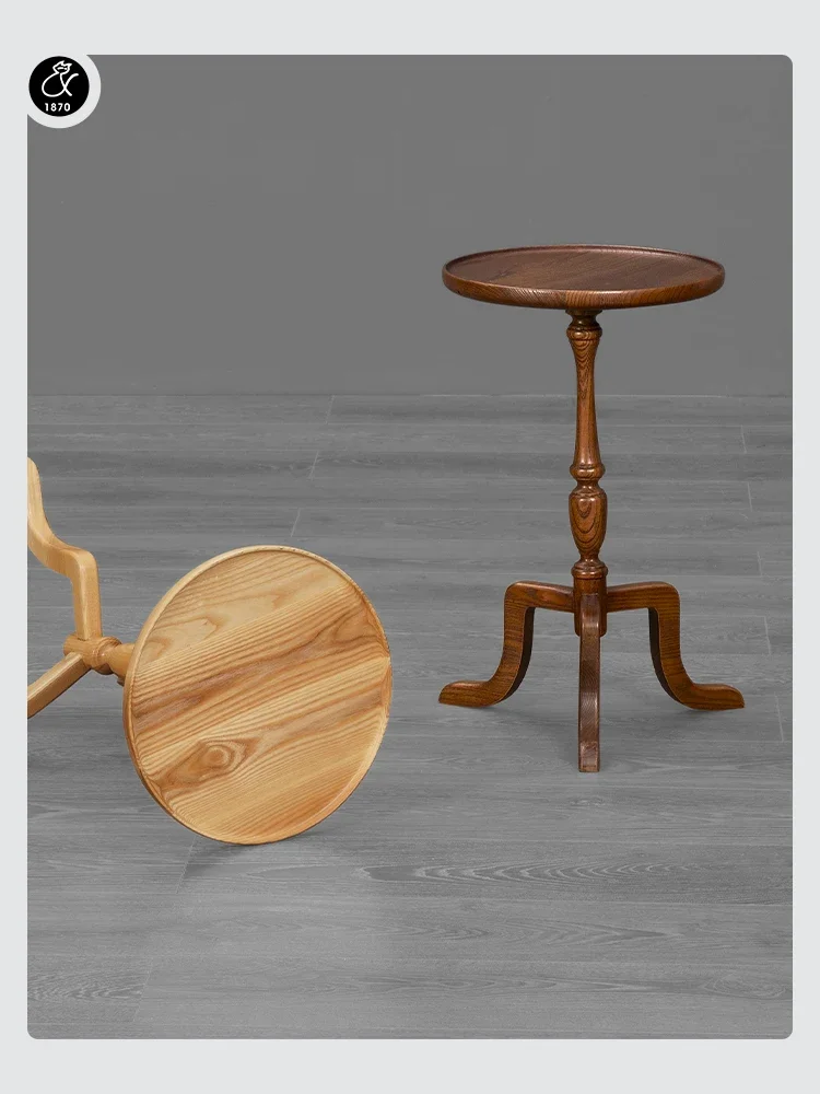 Petite Table Ronde Créative en Bois Massif, Petit Bord de Canapé Rétro, Coin Rond Médiéval