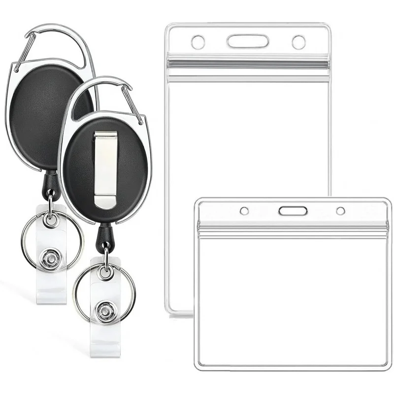 2 Pack ID Badge Holder with Breakaway Lanyard, ID Badge Holders with Clip and Keyring, Retractable 24