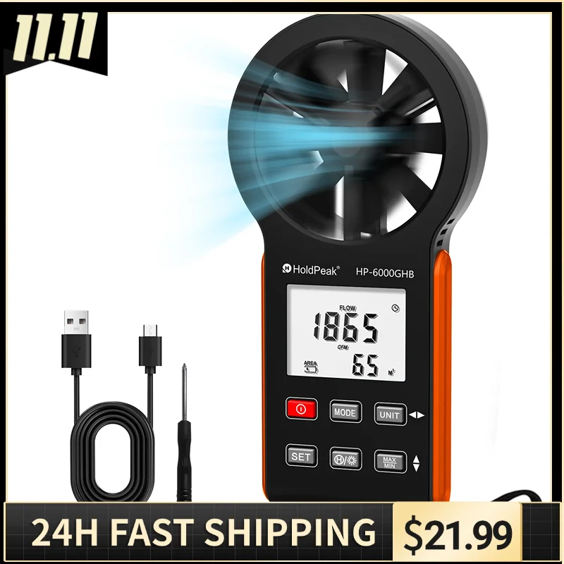 

HOLDPEAK Handheld Anemometer, Digital Wind Speed Meter for HVAC, Drone Flying, Sailing & Weather Monitoring, Portable Air Flow