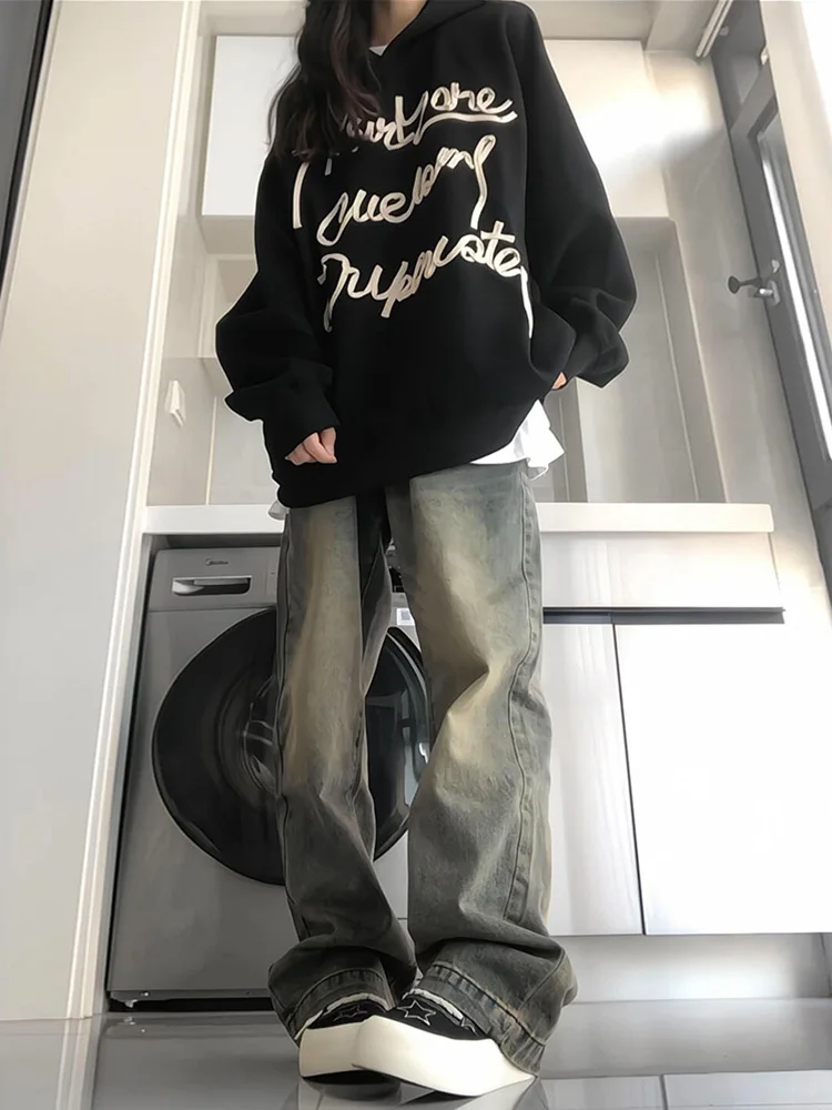 Slim Straight High-Waist Wide Leg Jean Women's Autumn Winter New Sle Water Waed American Vibe Skinny High Street Pants