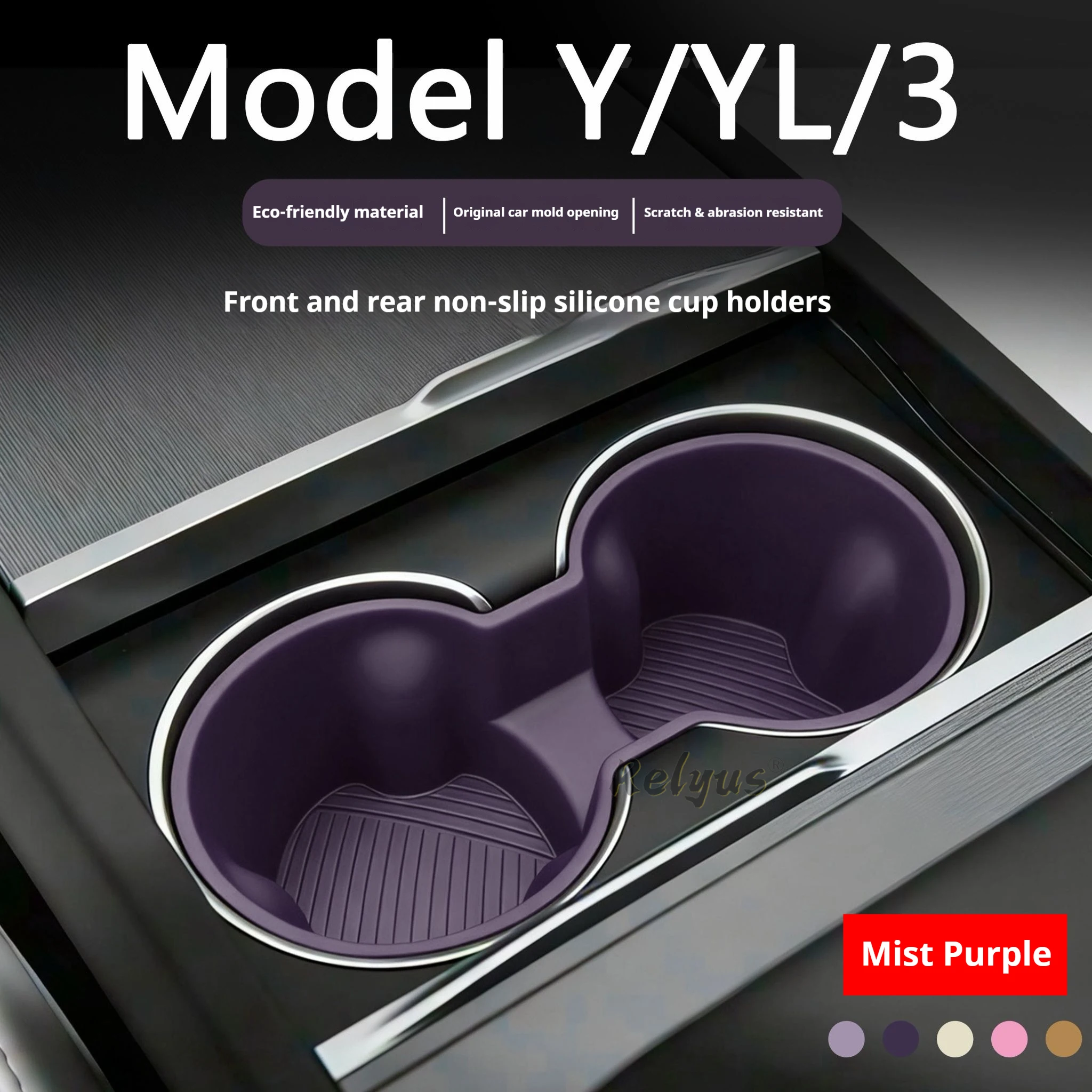 Silicone Water Cup Holder Mat Coasters Slots Non-Slip Insert Cup Holder for Tesla Model Y YL Launch Juniper Model 3 Highland