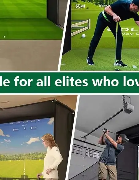 Home Portable Material Practice Cage Net Enclosure Retractable Projector Impact Screen Space Efficient Golf Simulator Enclosure