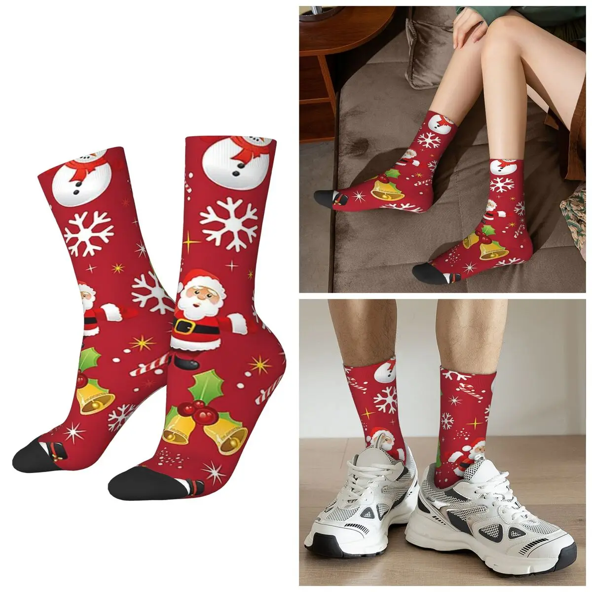 

All Seasons Happy Santa Claus Cartoon Print Socks Harajuku Sport Middle Tube Socks Funny Stockings for Men Women Gifts