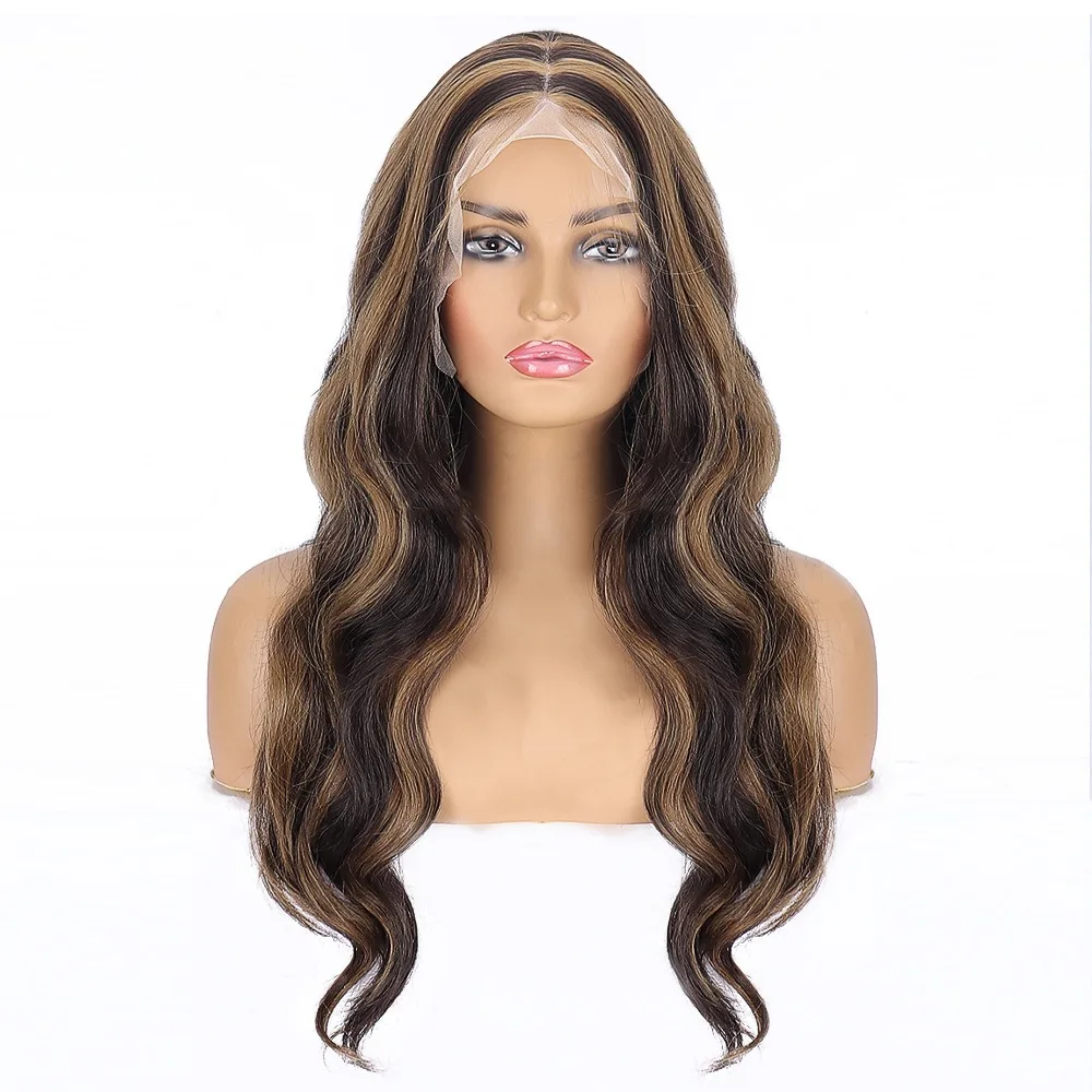Evidenziare P4/27 13x4 onda del corpo HD trasparente parrucche anteriori in pizzo capelli sintetici Ombre miele biondo onda del corpo parrucche frontali in pizzo