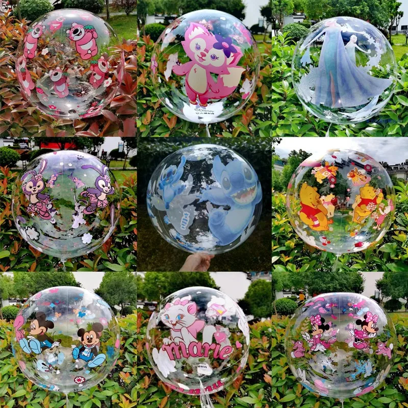 1/10/20pcs 24inch Disney Stitch Cartoon Frozen Elsa Mickey Mouse Circular Double Sided Transparent Wave Ball Party Scene Layout