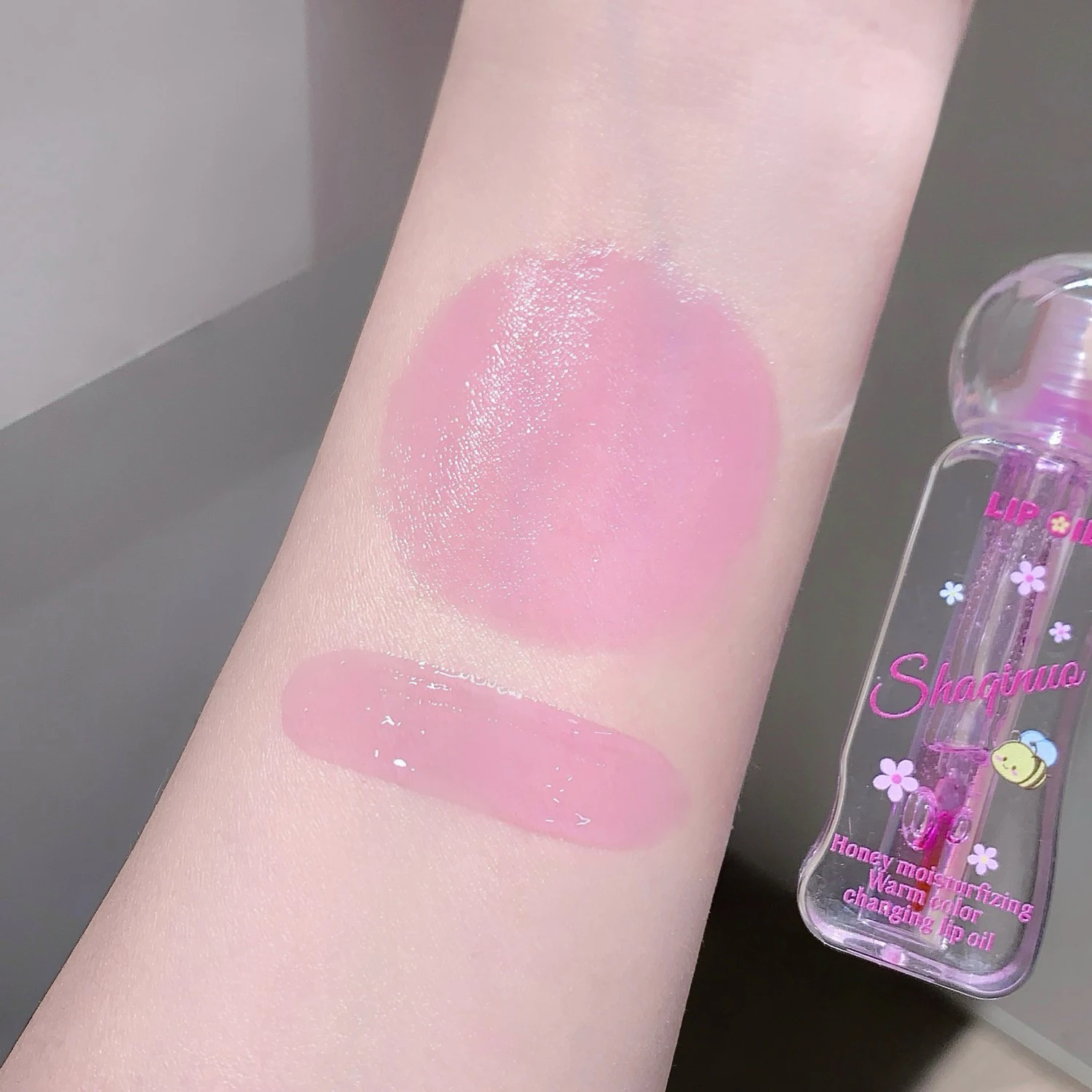 زيت الشفاه المتغير لدرجة الحرارة والعسل، ملمع الشفاه المرطب SHAQINUO، تقليل خط الشفاه، زيت الشفاه المتحول اللون