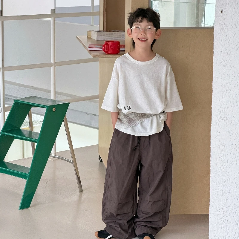 

Summer 2026 Children's Snowflake Solid Color Loose Fit Design Sense Relaxed Round Neck T-shirt Top