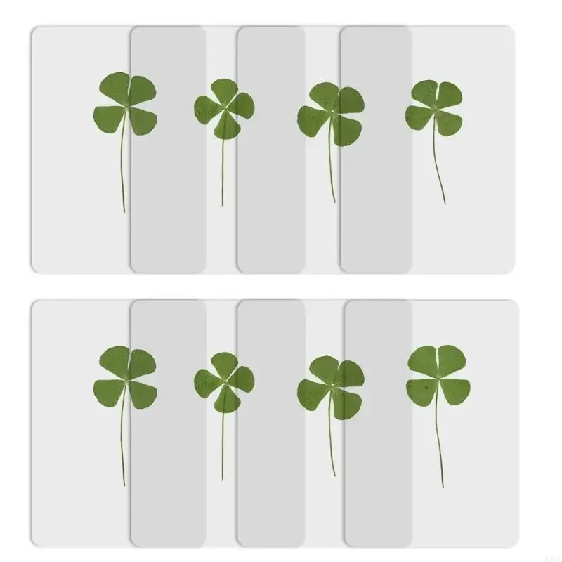 New 5Pcs Natural Dried Leaf Bookmarks Page Divider Decorative Book Page Holder Luck Clover Postcards Transparent Wishing Cards