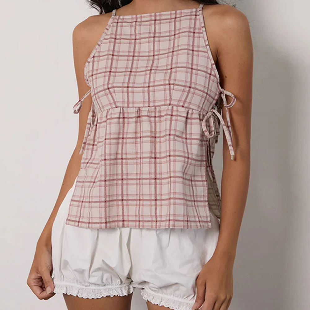 

Женские топы Y2k Aesthetic Babydoll, топы на бретелях для девочек-подростков, винтажные клетчатые рубашки на бретельках, летняя одежда, уличная одежда на выход
