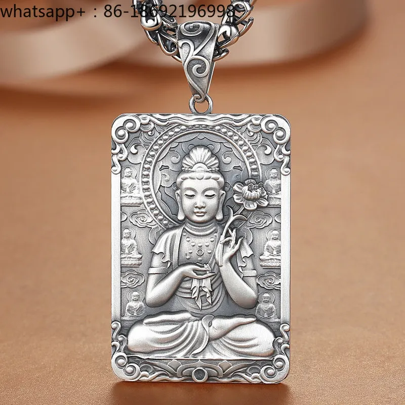 Natal Buddha Silver Pendant Male 999 Sterling Silver Large Retro Solid Large Horse Zodiac Pendant Necklace