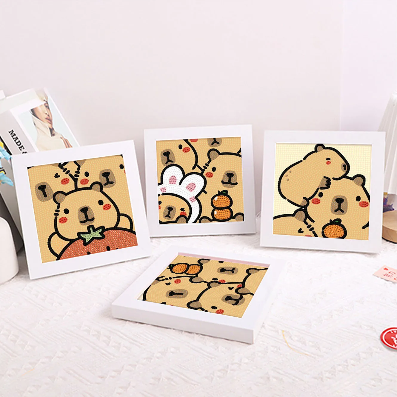 

MINISO Cartoon Capibala Crystal Diamond Decorative Painting 5D DIY Cross Embroidery Kit Children's Couple Birthday Gift