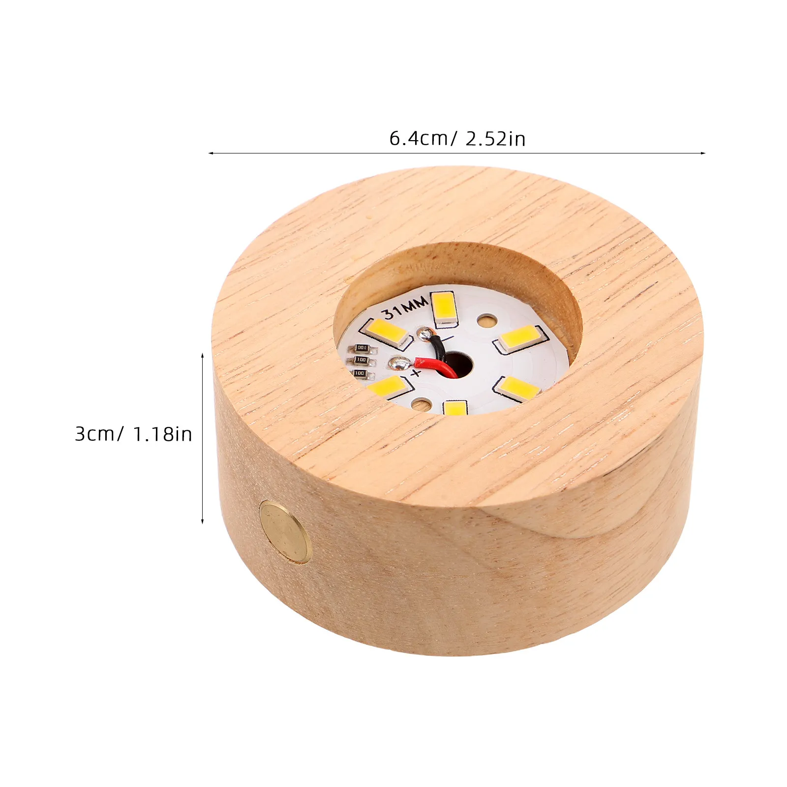 Wooden LED Display Base – Rechargeable Round Sphere Night Light Stand for Crystal Ball, 6.4cm
