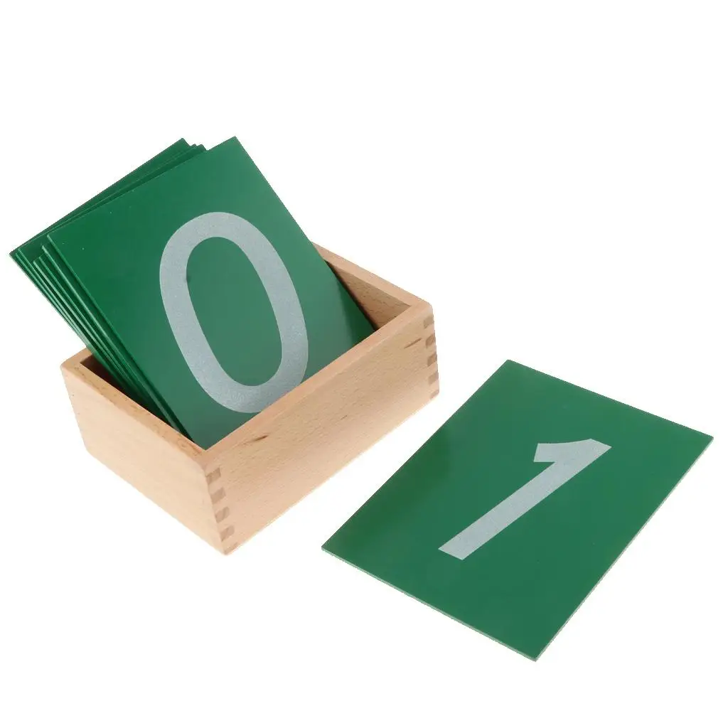 Montessori: Carta con numeri in scatola di legno (verde) da carta vetrata, bambini