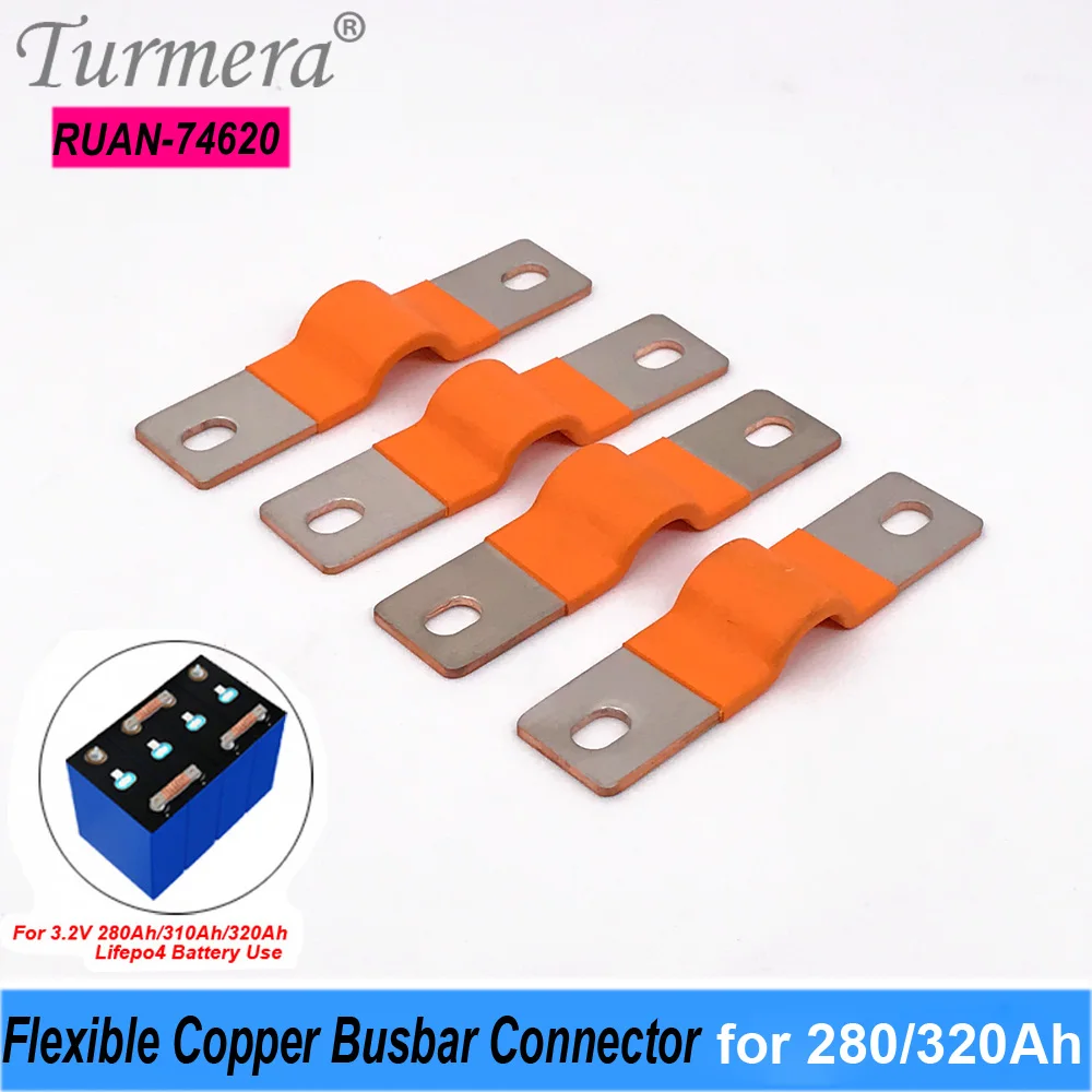 

Turmera 12V Busbar Lifepo4 Battery Flexible Copper Connecter Hole to Hole 74mm 2mm 400A Use in 280Ah 310Ah 320Ah Lifepo4 Battery