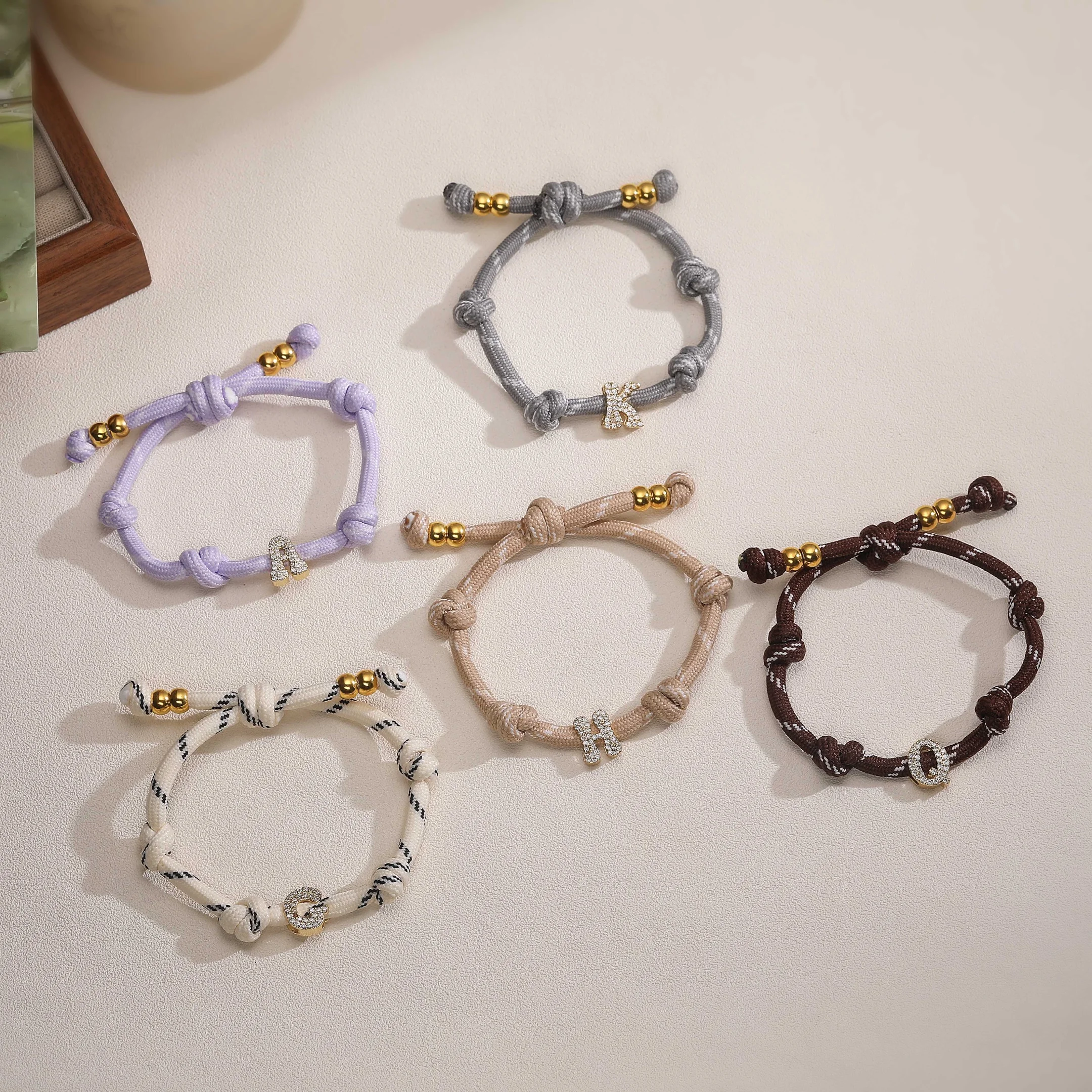Two-Tone Braided A-Z Alphabet Charm Bracelet Hip-Hop Y2K Style Unisex Couple Set Simple Adjustable Slip-On Accessory
