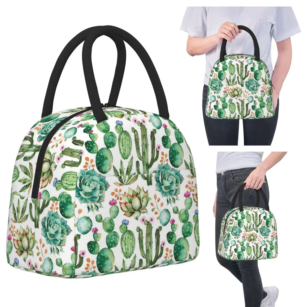 

Изолированная сумка для обеда с акварельным рисунком кактуса для детей, школьный холодильник, термосумка для еды, портативная коробка для завтрака, контейнер