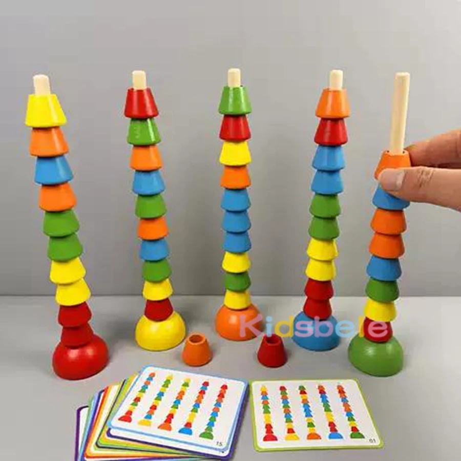 Jouet mathématique Montessori en bois avec carrelage numérique, bâtons de comptage et anneaux empilables, jouet éducatif d'apprentissage précoce pour les tout-petits de 2 à 5 ans