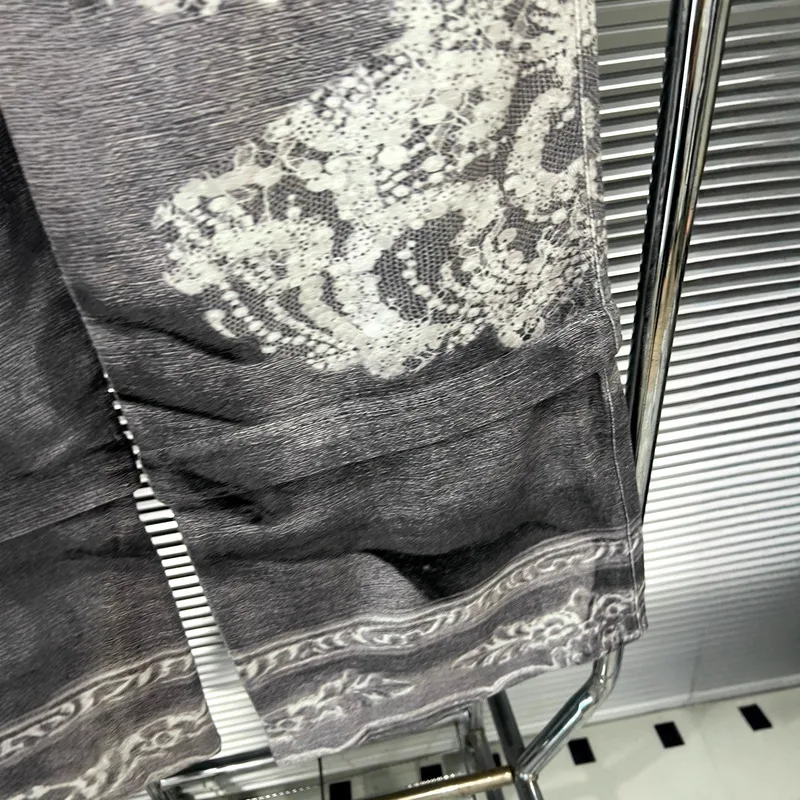 WTHT moda mujer diseño de impresión Irregular pantalones casuales 2025 otoño moda Pantalones rectos de cintura alta Mujer 1LS2526