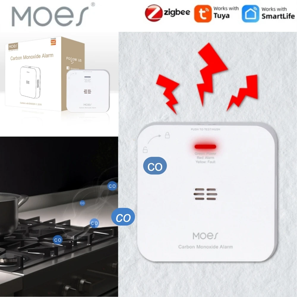 MOES Tuya ZigBee CO Detector Alarm Gas Leak Carbon Monoxide Detector Wireless Household Gas Siren Alarm Sensor Smart Safety Home