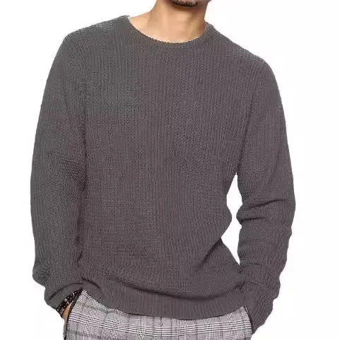 Pullovers Men Sweaters Knitted Tops Loose Casual Round Neck Full Sleeve Knit Solid Top Splice Regular Autumn Winter 2024