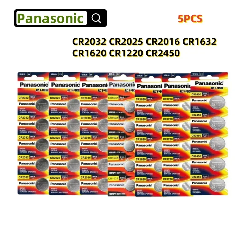 5 SZTUK Oryginalna bateria litowa Panasonic CR2032 2025 2016 1632 1620 1220 2450 3V do pilota samochodowego Zegarek Przycisk Ogniwa monetowe