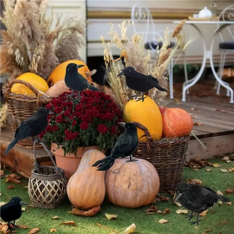 Halloween Black Crow Raven Artificial Bird Model Prop Party Gothic Spooky Garden Replica Miniature Home Decor Home Accessories