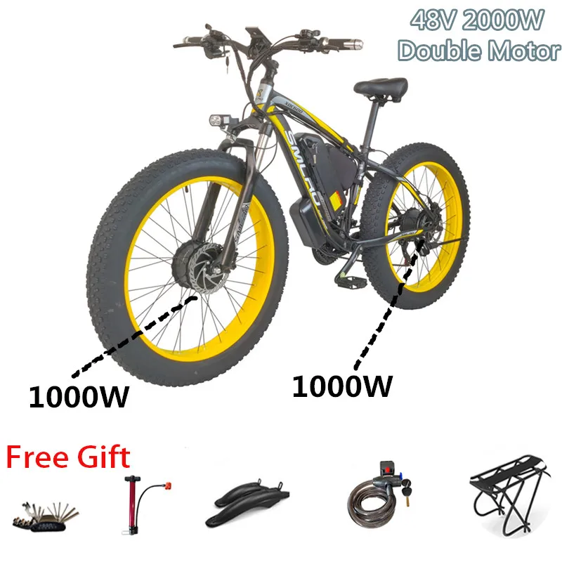 

Double Drive Electric Bicycle 48V Mountain Bike 2000W Powerful Smlro XDC600 Pro Snowmobile 26*4.0 Fat Front Rear Motorcycle