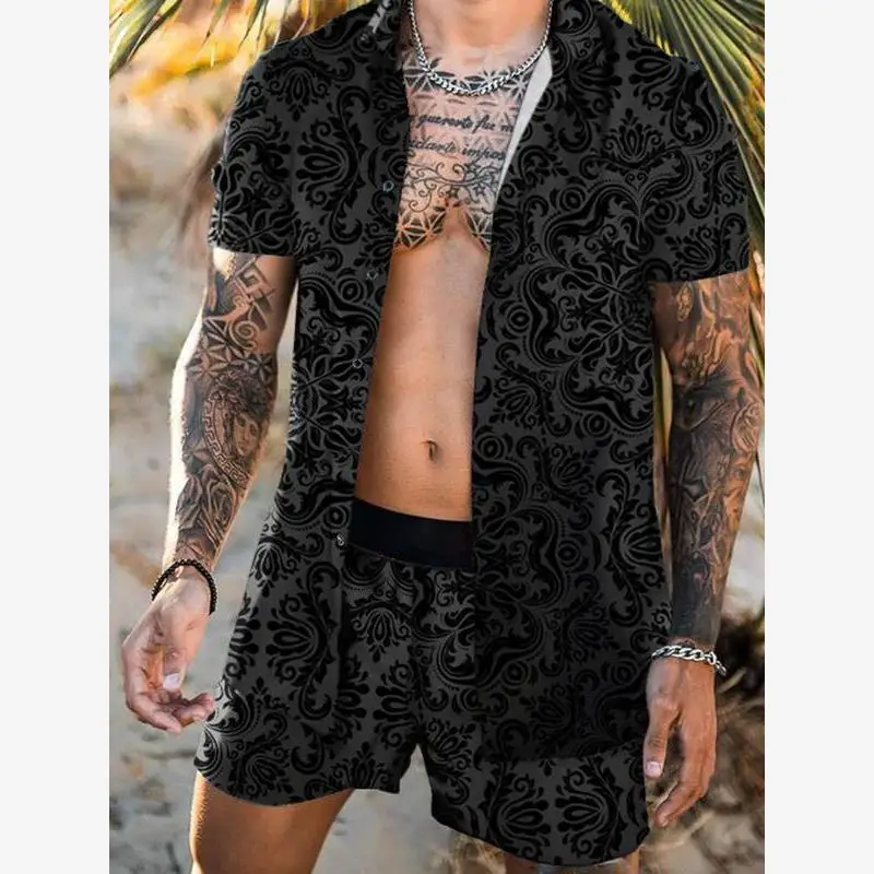 

Hawaii Beach Print Men's Set ort Sve Cotton Casual Sportswear Seven-Quarter Sve Cotton 00% Material Autumn Suit