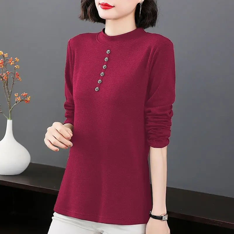 엄마의 가을 긴팔 플러스 벨벳 세련된 새로운 한국 탑 중년 노인 여성 봄 가을 기본 셔츠