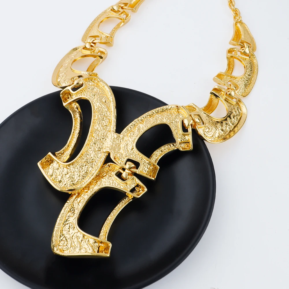 Neues Extravagantes Schmuckset Dubai Goldfarben Große Halskette Ohrringe Armband Ring Sets Brautschmuck 24k Vergoldeter Schmuck Geschenke – Detail 10
