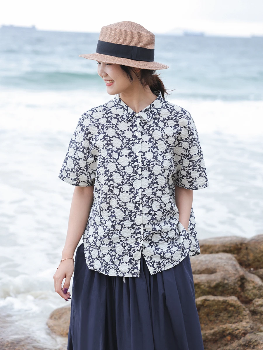 

Pure Cotton Salt Sinkage Fabric Artistic Abstract Rose Print ort Sve irt Breathable Comfortable Women's Original Design