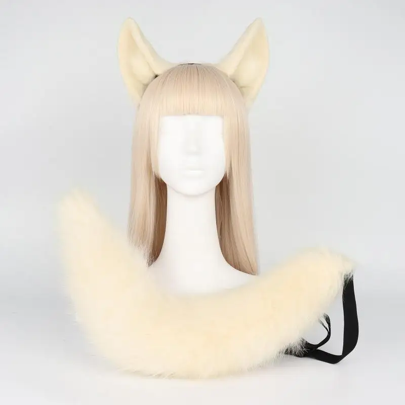 

Furry Fox Eears Headwear Kawaii Lolita Costume Props Simulated Animals Tail 55Cm Anime Cosplay Accessories Halloween Props