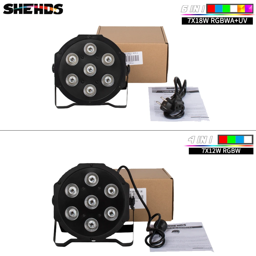 SHEHDS LED 2/4/8 PCS 7x12W/18W RGBWA+UV Par Light with DMX512 Stage Light Effect For Wash Effect DJ Disco NightClub Home Party