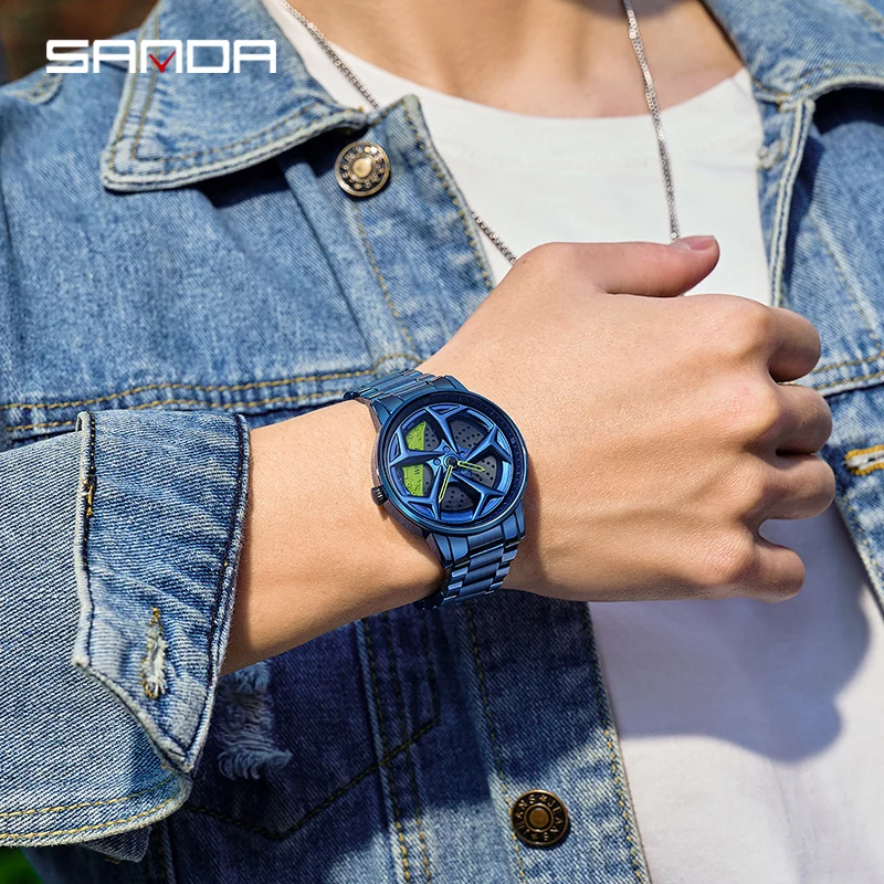 SANDA-Reloj deportivo P1087 para hombre, pulsera de acero inoxidable, resistente al agua