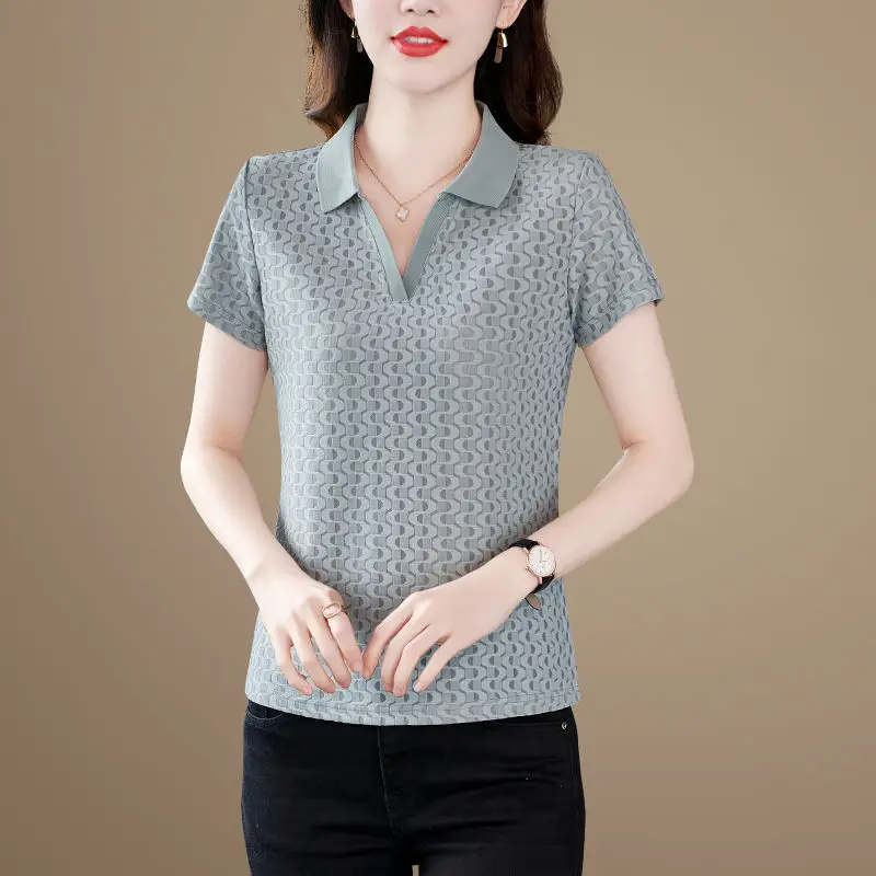 Office Lady Fashion Slim Solid Color Women's Polo T-shirt 2023 New Commute Simplicity Short Sleeve Tops Summer Female Clothing