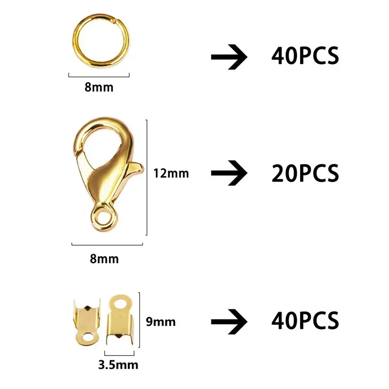 100pcs Lobster Clasp Jump Rings Connector Clasp Crimp End Beads For Bracelet Necklace Chains DIY Jewelry Making Accessories Set