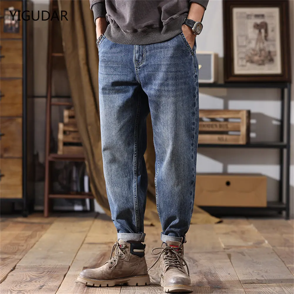 Mens Jeans Harem Pants Fashion Pockets Desinger Loose fit Baggy Moto Jeans Men Stretch Retro Streetwear Relaxed Tapered Jeans 40