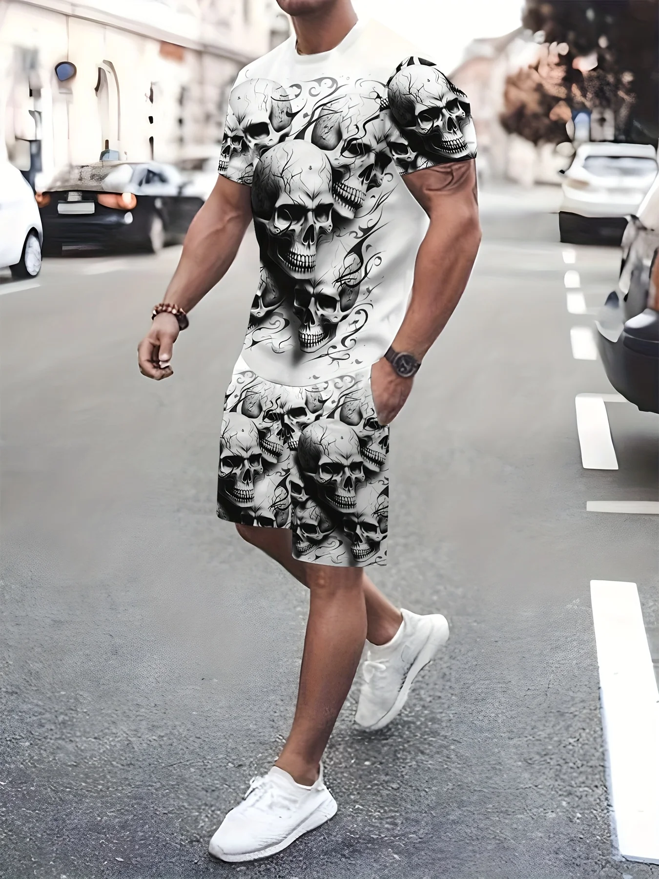 

The new 3D printed streetwear Harajuku men's set for summer 2025 is made of polyester which is comfortable soft and breathable