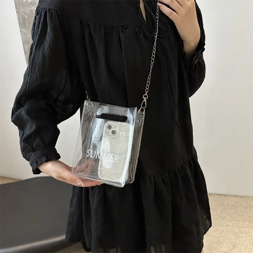 

Small Square Bag PVC Transparent Bag Jelly Bag Shoulder Bag Mobile Phone Bag Handbag Large Capacity Chain Crossbody Bag