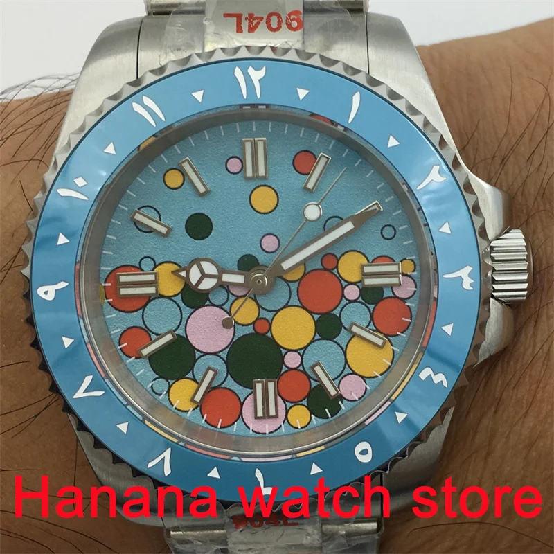 40mm NH35 PT5000 men's automatic watch sky blue ceramic bezel sapphire glass glow Waterproof up to 100 meters