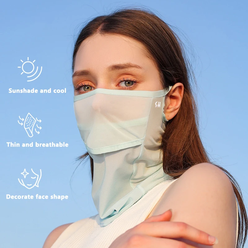 Ice Silk Sunscreen Mask Veil Outdoor Neck Protection Ultraviolet Light Breathable Hanging Ear Type Masks