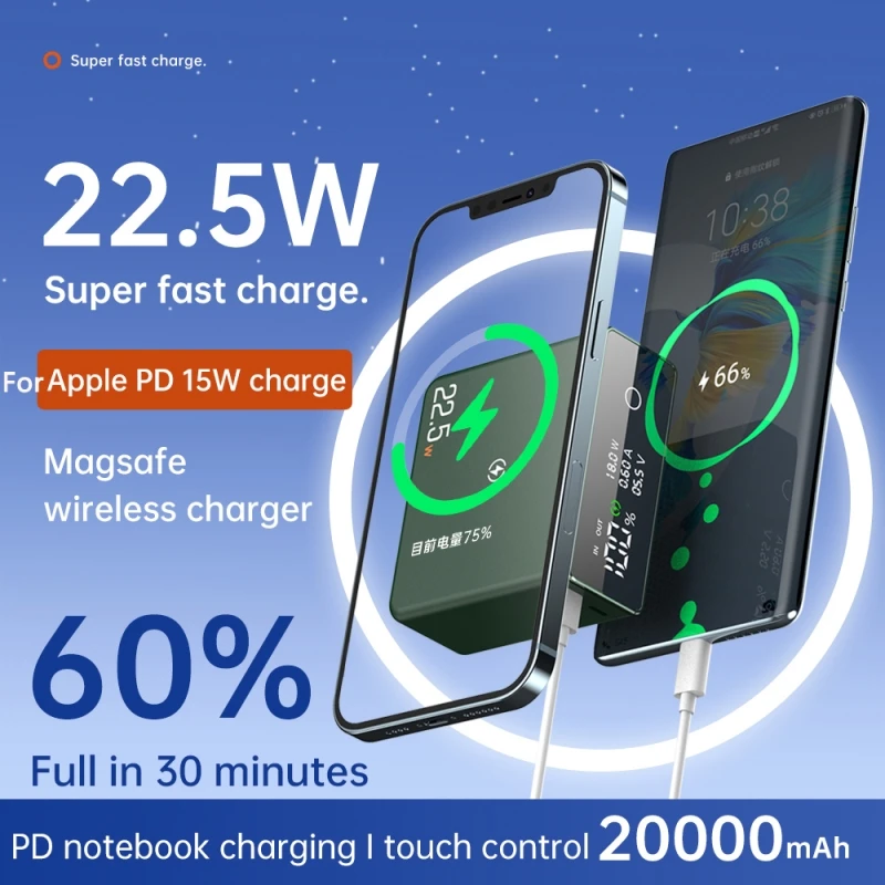 

Power Bank 20000mAh Magnetic 15W Wireless Fast Charge Powerbank for iPhone 14 Samsung Huawei Xiaomi 22.5W Fast Charger Poverbank