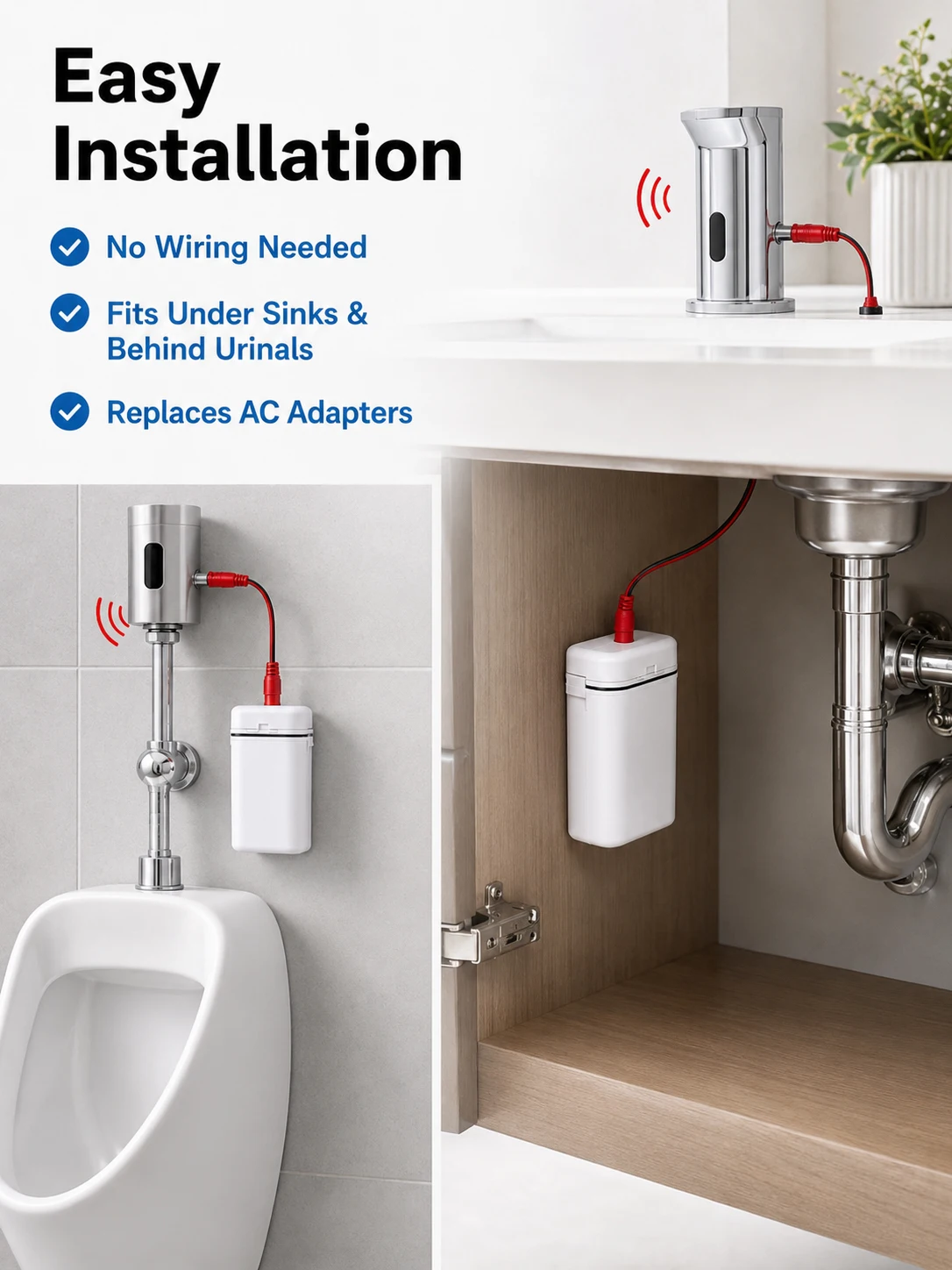 6V  Pack Holder for Sensor Faucet Automatic Tap Urinal Flush Valve Soap Dispenser DC Plug Replacement