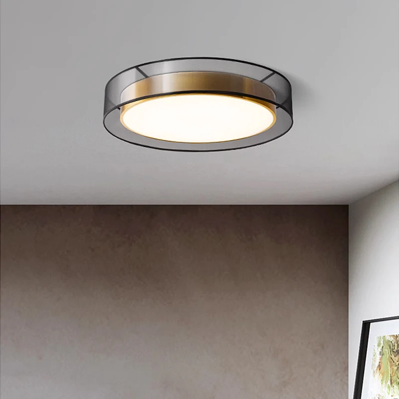 

Nordic Light Luxury Ceiling Lamp High Quality All Copper Modern Simple Study Bedroom Balcony Circular Light Fixture