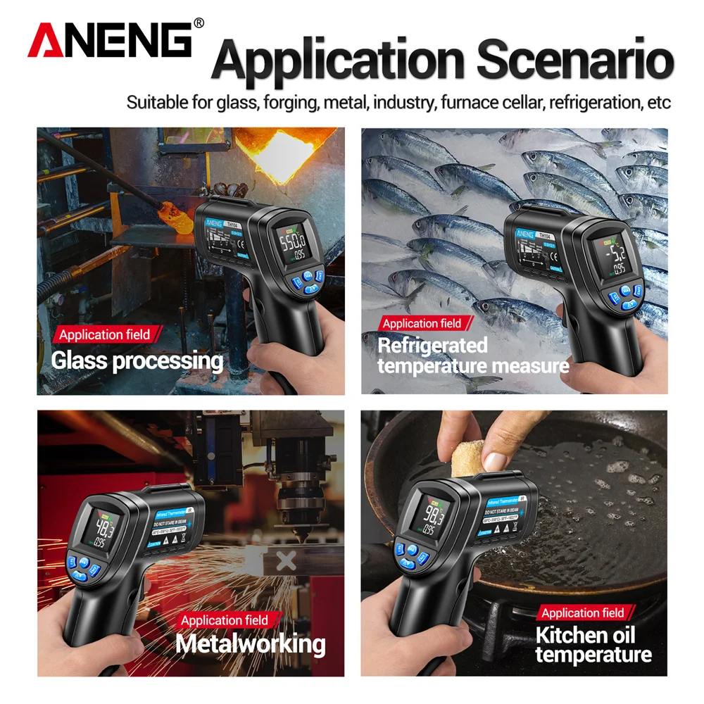 ANENG TH104 Termometr na podczerwień Laserowy miernik temperatury -50 ~ 550 ℃   Bezdotykowy pistolet do pomiaru temperatury z odwróconym