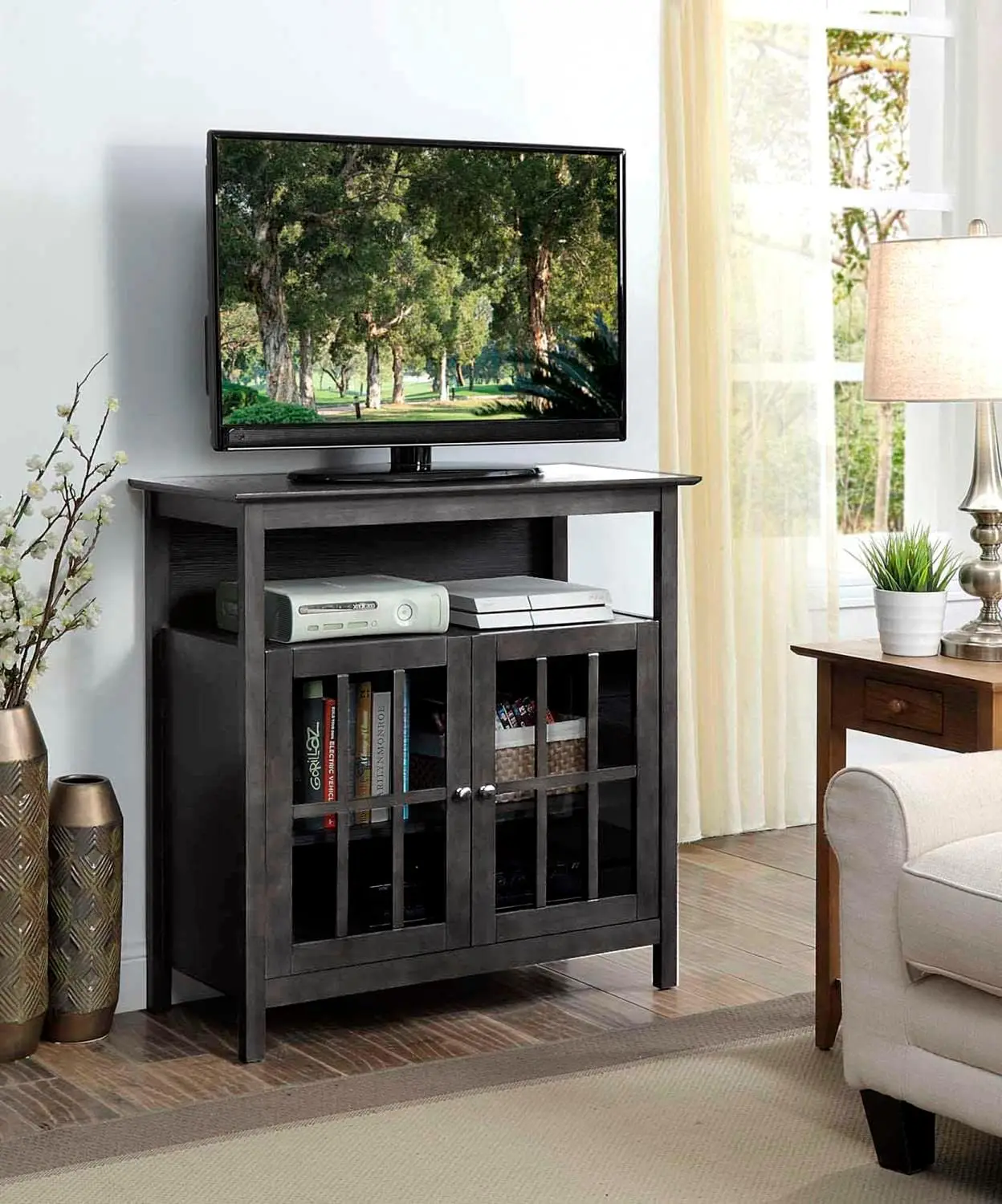 TV Stand with Storage Cabinets, Weathered Gray