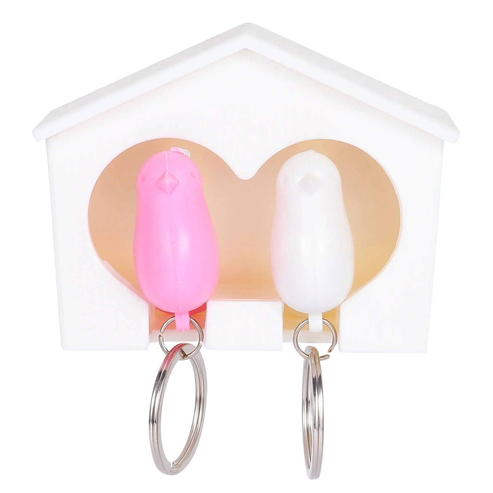 

Cute Bird Decor Keychain Shaped White Wall Mount Holder for Couple Key Ring Pendant Home Decor Birdhouse Key Ring Holder Storage