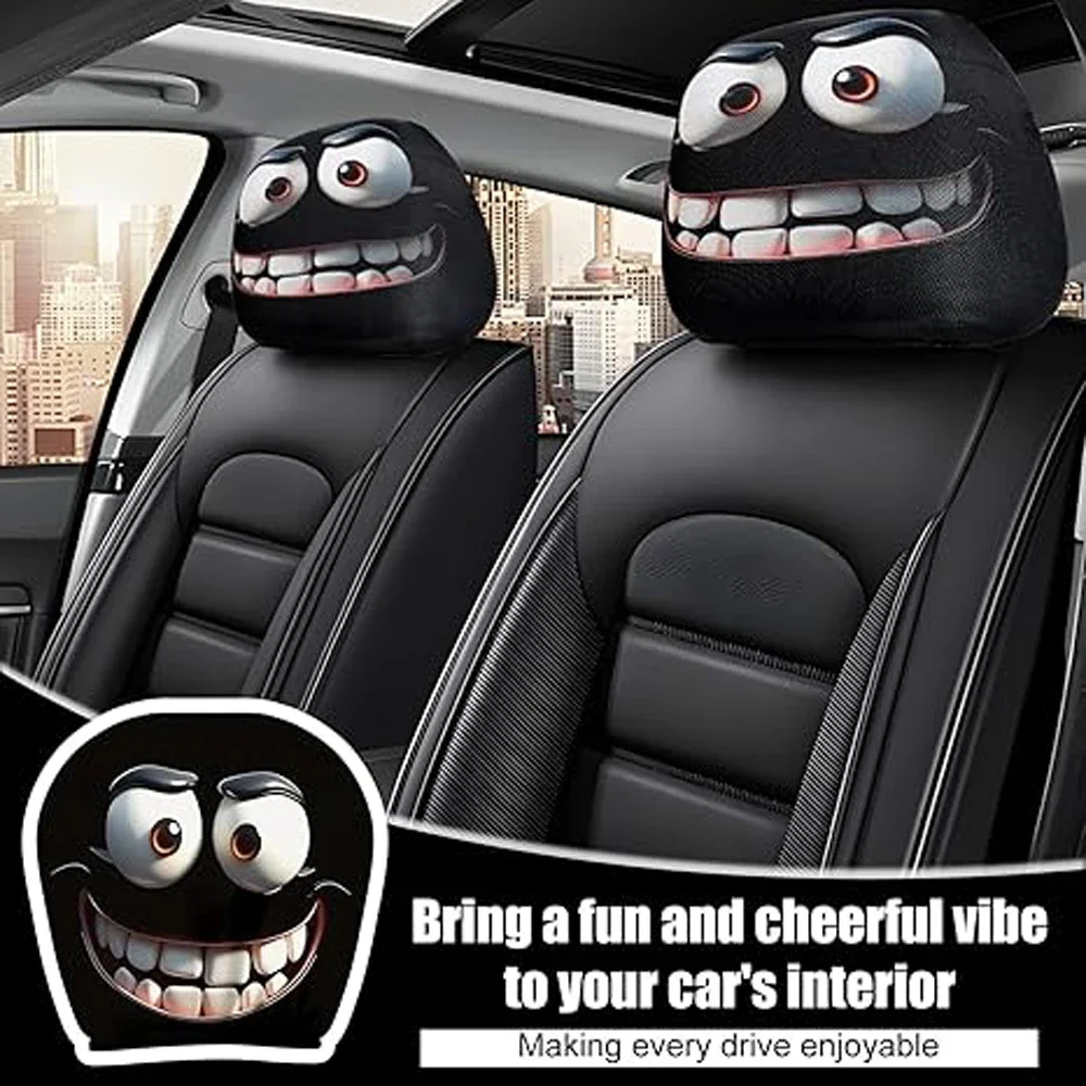 2PCS/SET Funny Car Head Pillowcase, Cute Big Eye Teeth Smiling Face Head Pillowcase, Detachable Car Head Pillowcase
